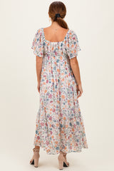 Ivory Floral Short Sleeve Maxi Dress