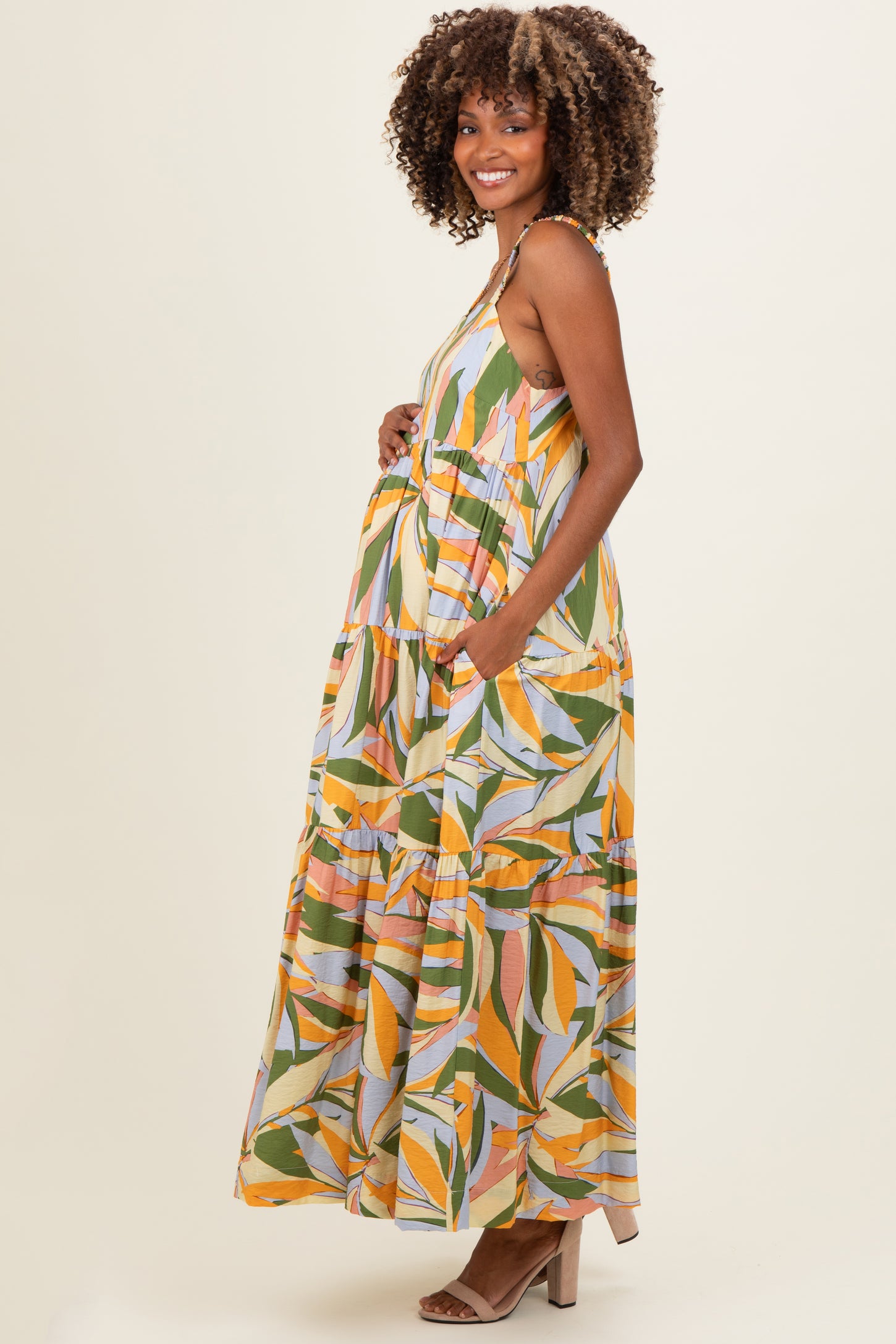Multicolor Printed Open Back Maternity Maxi Dress