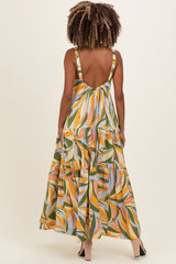 Multicolor Printed Open Back Maternity Maxi Dress