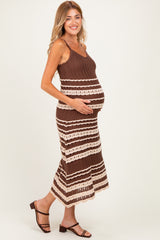 Chocolate Sleeveless Striped Crochet Maternity Dress
