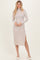 Beige Ribbed Knit Turtleneck Side Slit Dress