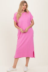 Pink Pocket Front Midi T-Shirt Dress