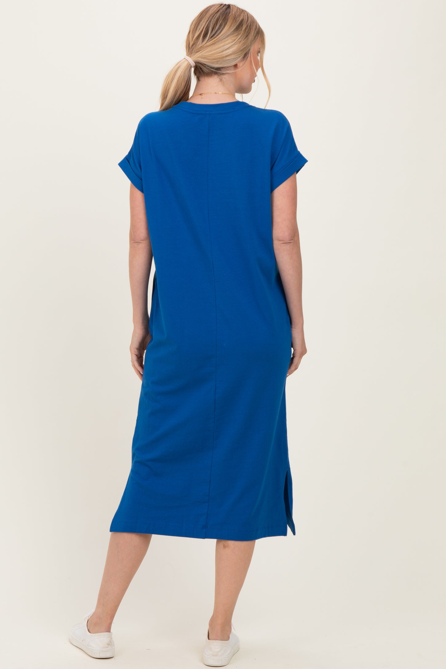 Royal Blue Pocket Front Midi T-Shirt Dress