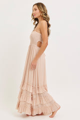Blush Halter Smocked Ruffle Tier Hem Maxi Dress