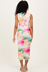 Multicolor Floral Ruched Sleeveless Midi Dress