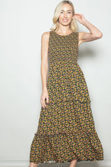 Multicolor Floral Smocked Sleeveless Tiered Maxi Dress