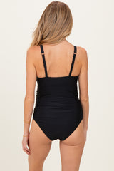 Black Embroidered V-Neck Maternity One Piece Swimsuit