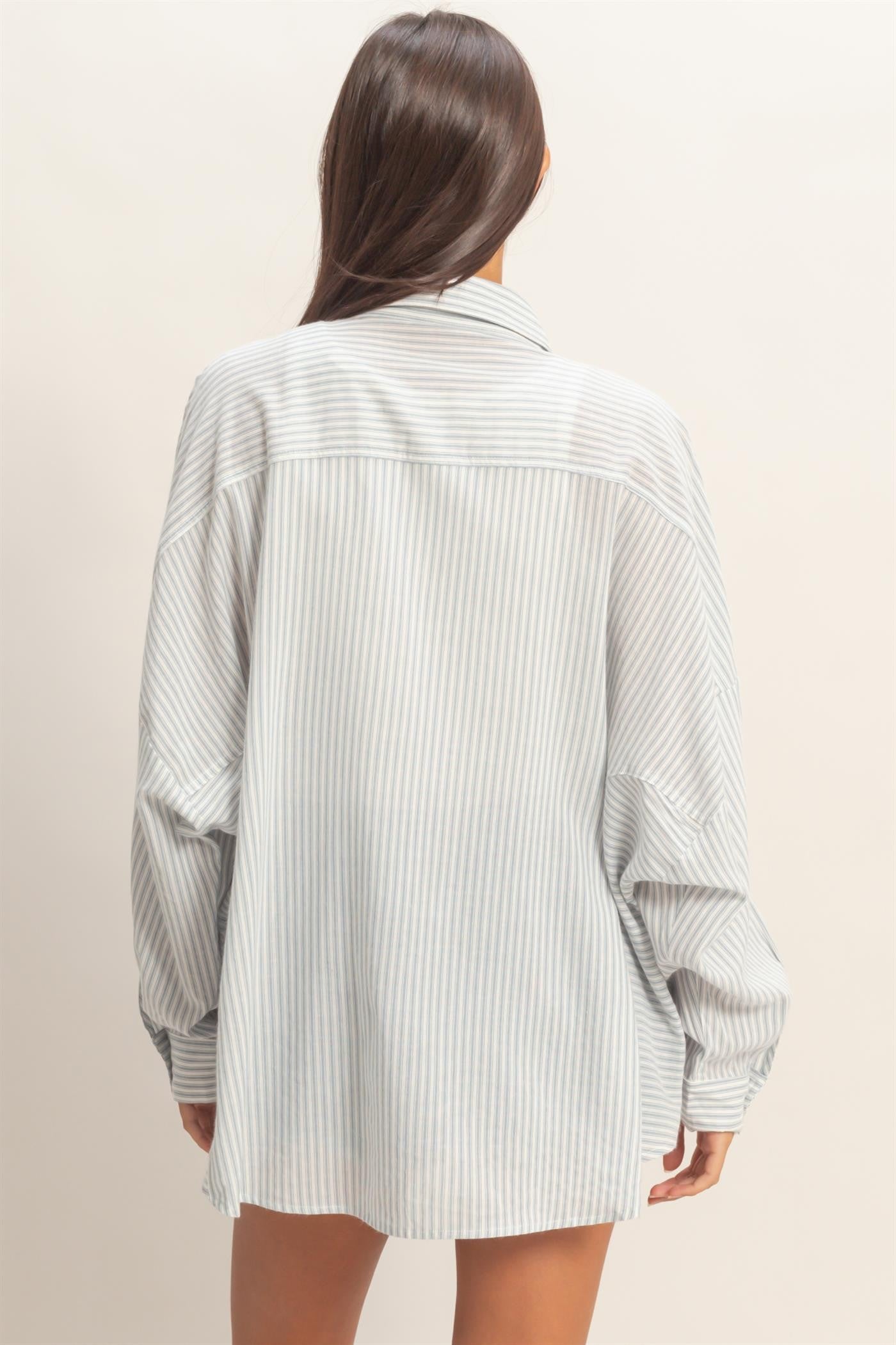 Blue Oversized Striped Button-Up Shirt