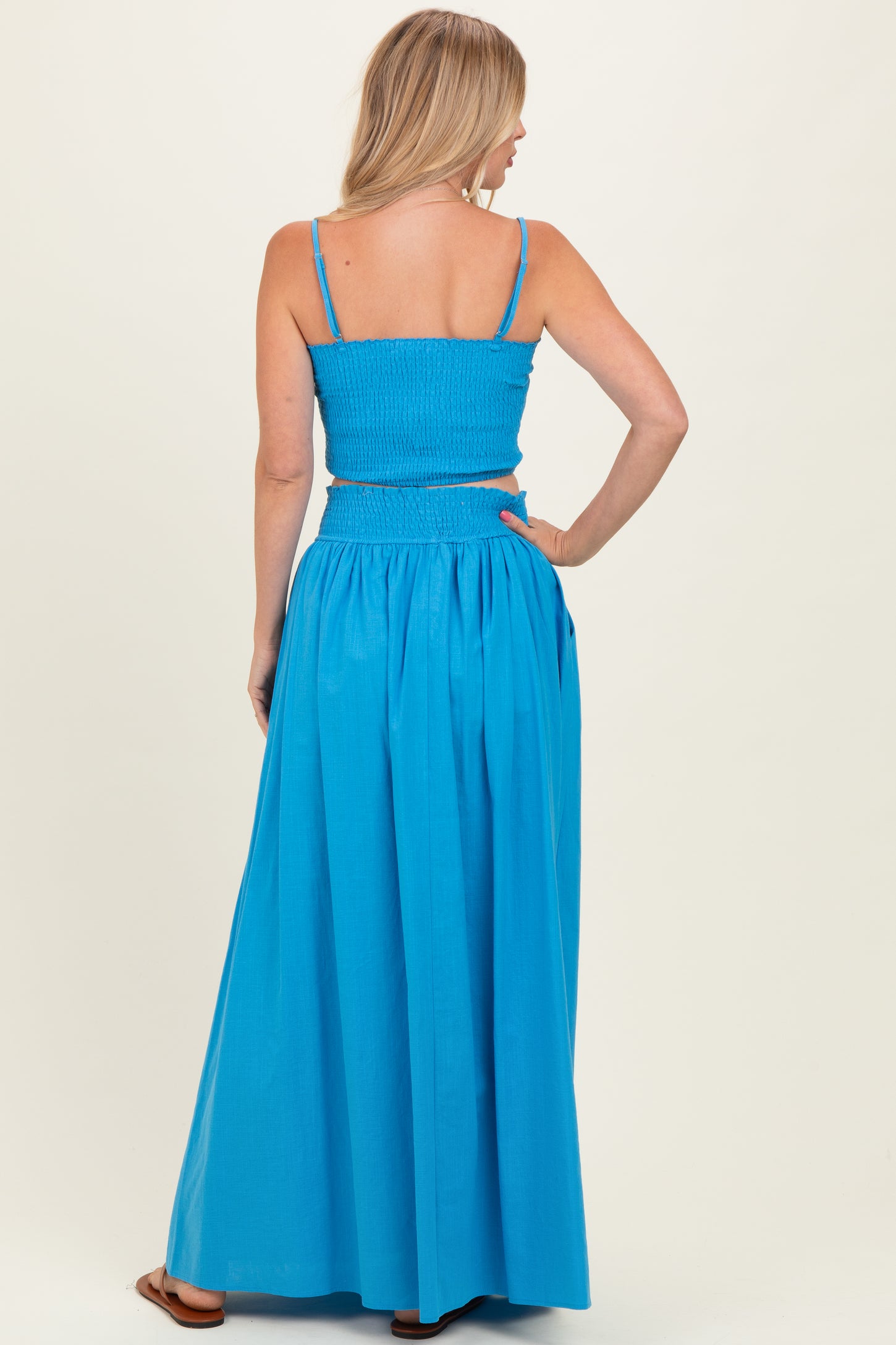 Blue Smocked Tank Maxi Skirt Set