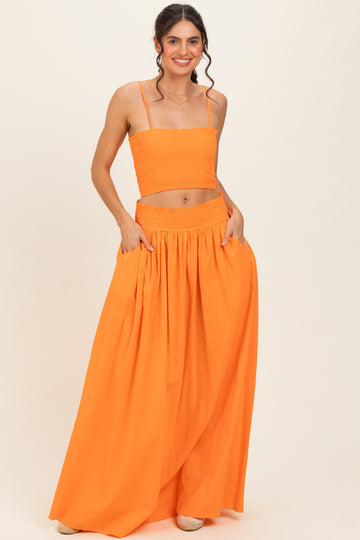 Orange Smocked Tank Maxi Skirt Set