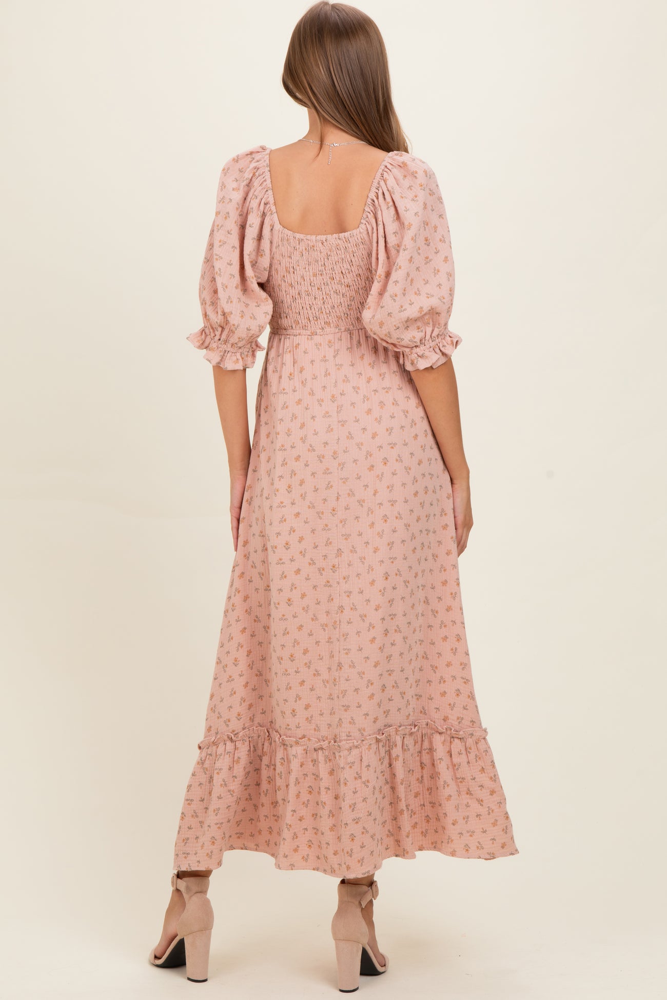 Mauve Floral Square Neck Maternity Maxi Dress