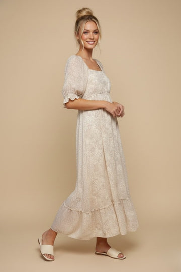 Light Pink Paisley Square Neck Maxi Dress