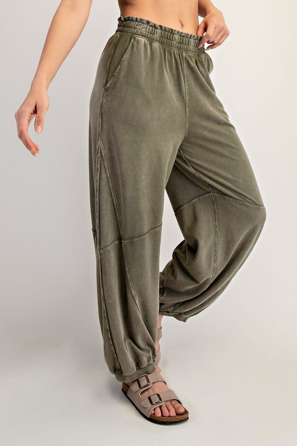 Olive Mineral Wash Terry Sweatpants