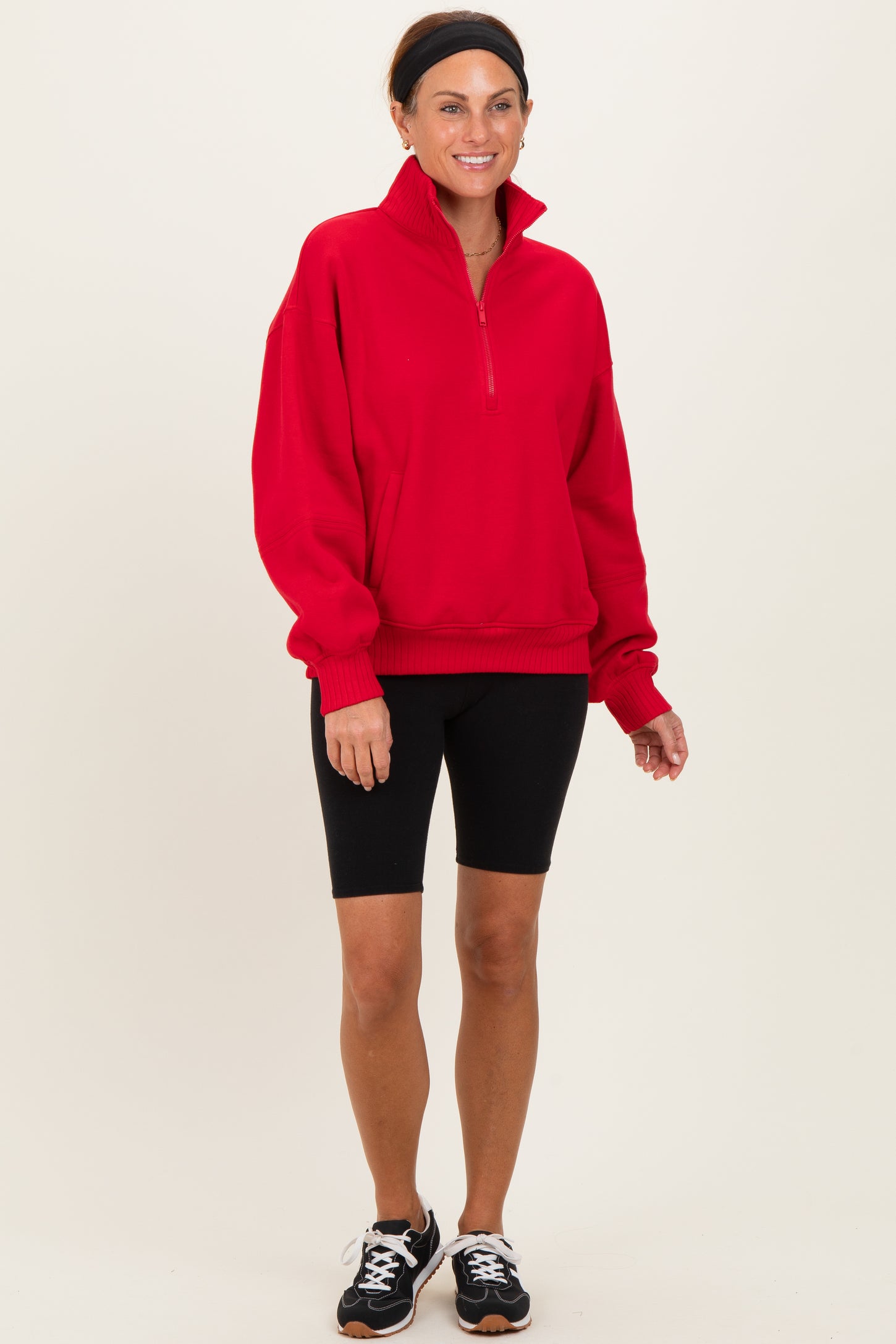 Red French Terry Quarter Zip Pullover