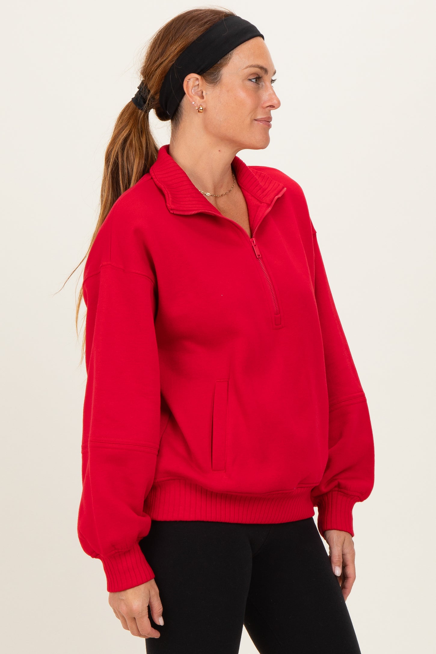 Red French Terry Quarter Zip Pullover