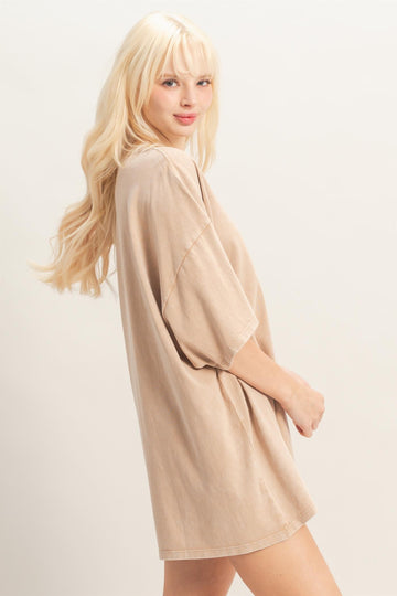 Taupe Oversized Mineral Wash T-Shirt