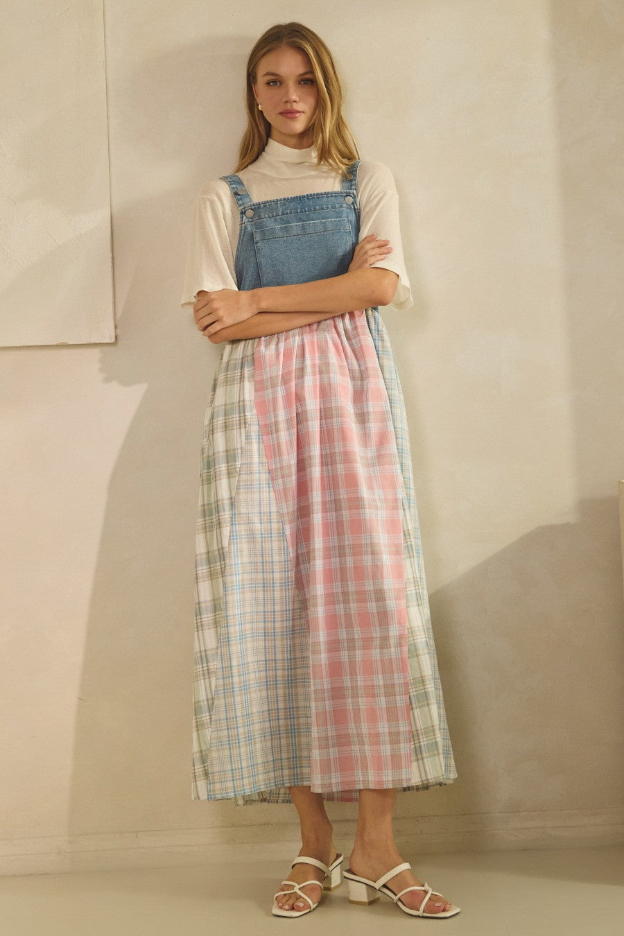 Multicolor Plaid Overall Maxi Dress