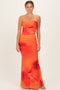 Orange Floral Strapless Cutout Back Maxi Dress