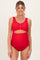 Red Scalloped Cutout Ruched Maternity One Piece Swimsuit