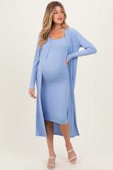 Blue Ribbed Cardigan 2 Piece Maternity Set