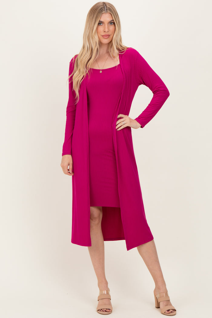 Magenta Ribbed Cardigan 2 Piece Maternity Set