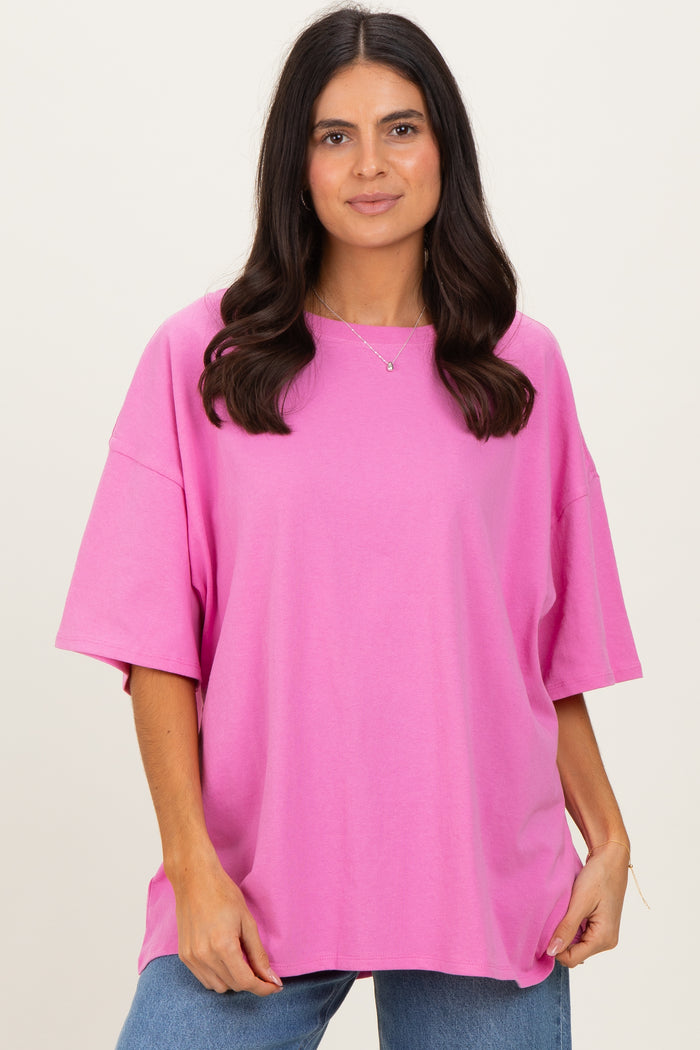 Candy Pink Cotton Oversized Maternity Tee