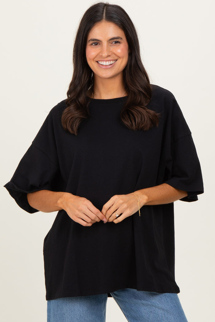 Black Cotton Oversized Maternity Tee