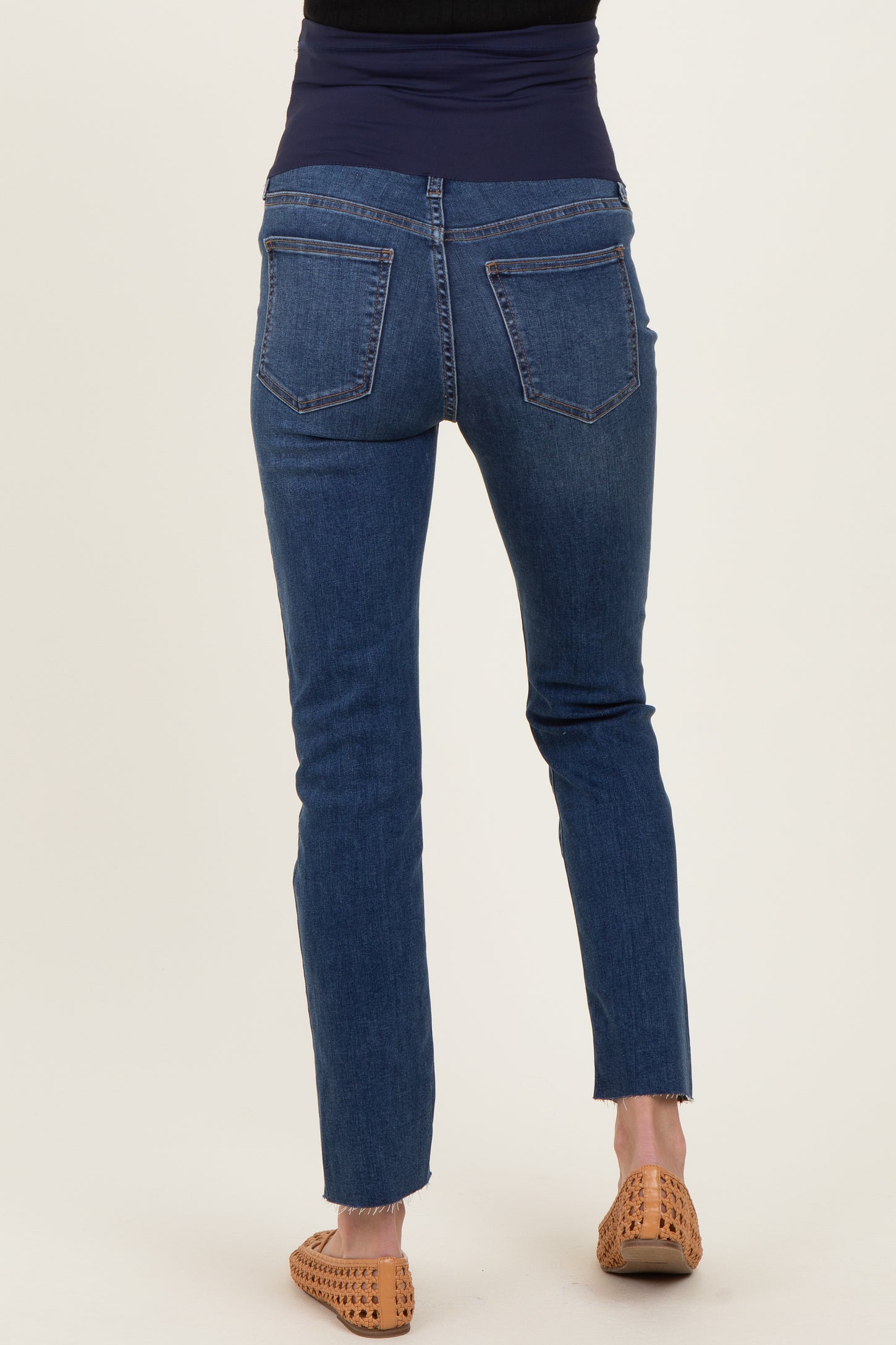 Dark Blue Slim Fit Raw Hem Maternity Jeans