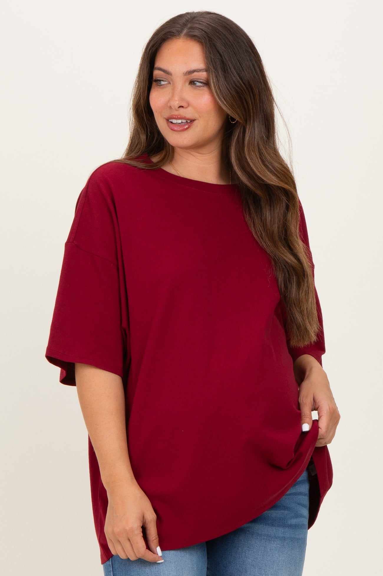 Cabernet Cotton Oversized Maternity Tee