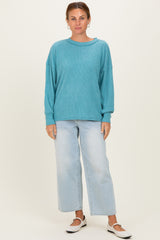 Dusty Teal Brushed Ribbed Knit Pullover