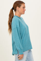 Dusty Teal Brushed Ribbed Knit Pullover