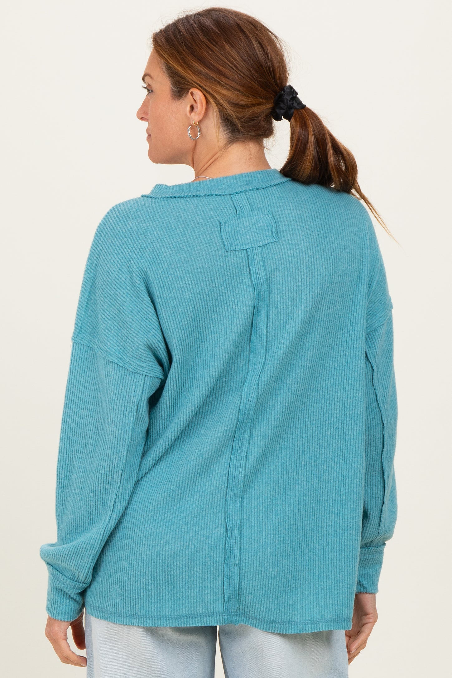 Dusty Teal Brushed Ribbed Knit Pullover