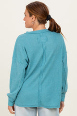 Dusty Teal Brushed Ribbed Knit Pullover