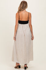 Black White Striped and Colorblock Maternity Maxi Dress