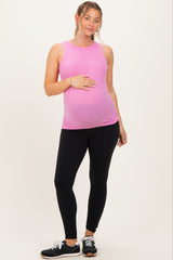 Pink Ribbed High Neck Maternity Tank Top