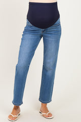 Blue Medium Wash Ankle Straight Leg Maternity Jeans