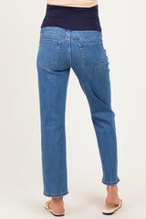 Blue Medium Wash Ankle Straight Leg Maternity Jeans