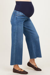 Blue Raw Hem Cropped Wide Leg Maternity Jeans