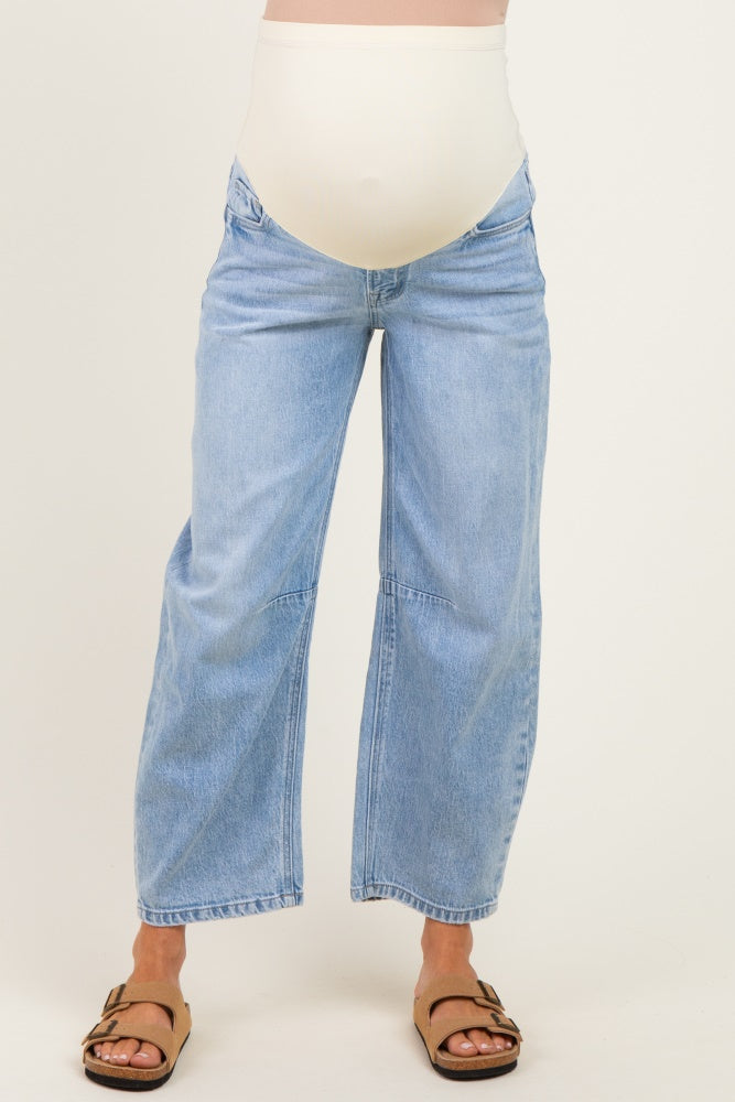 Light Blue Vintage Wash Barrel Leg Maternity Jeans