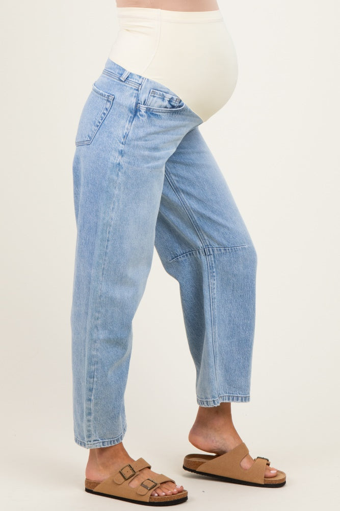 Light Blue Vintage Wash Barrel Leg Maternity Jeans