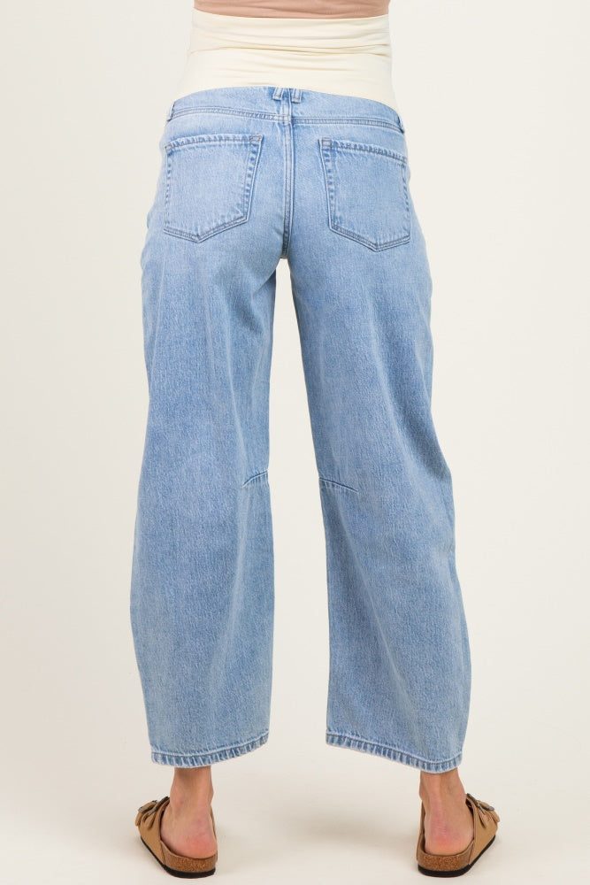 Light Blue Vintage Wash Barrel Leg Maternity Jeans