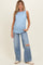 Light Blue Distressed Open Knee Maternity Wide Leg Jeans