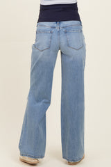 Light Blue Distressed Open Knee Maternity Wide Leg Jeans