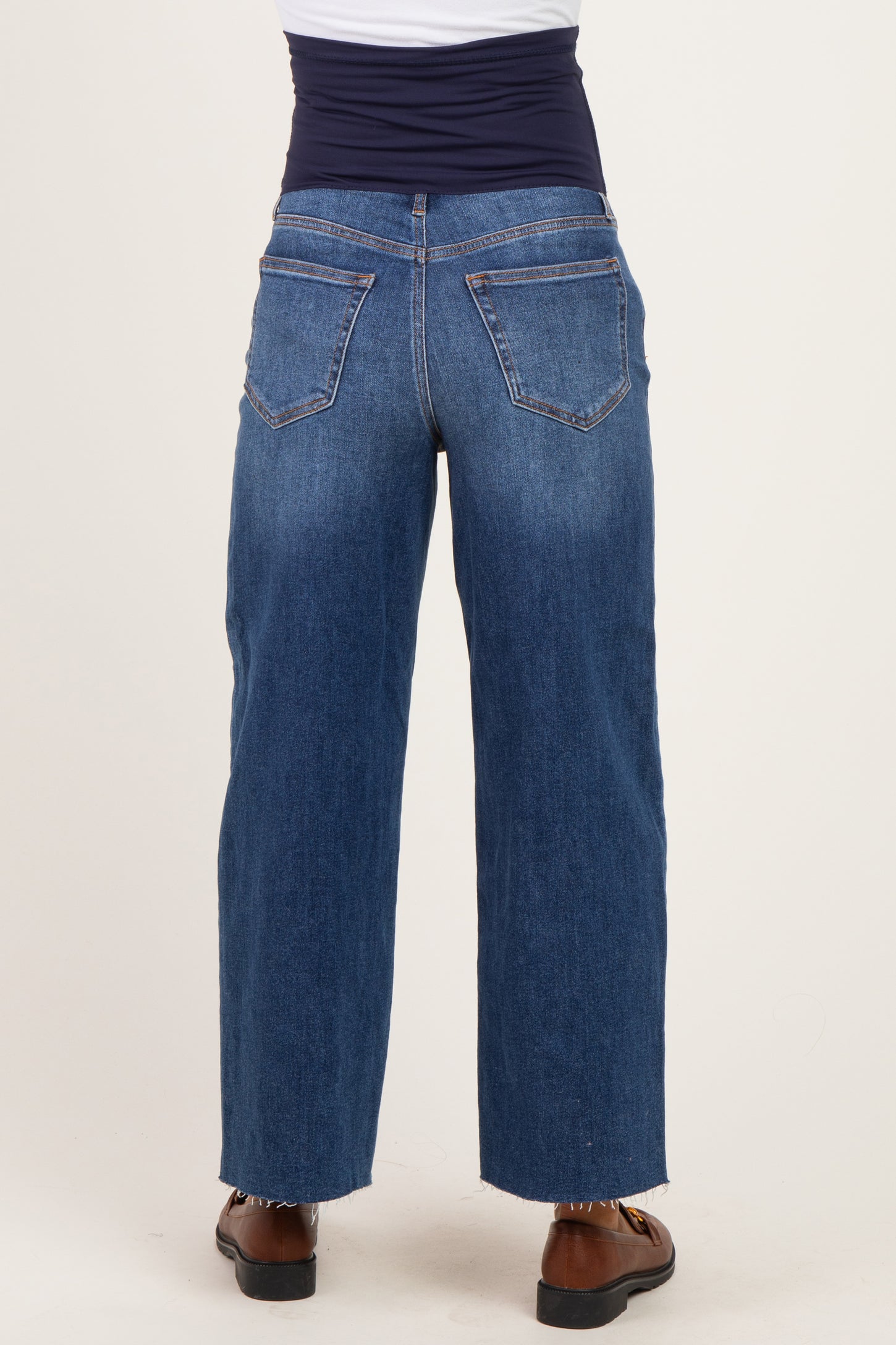Blue Frayed Hem Ankle Maternity Wide Leg Jeans