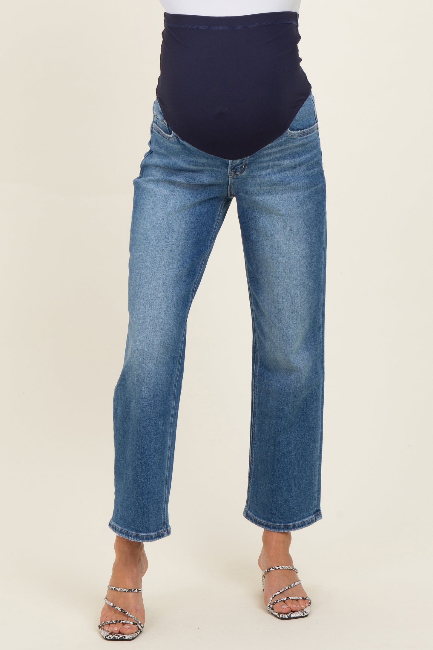 Blue Medium Wash Ankle Straight leg Maternity Jeans