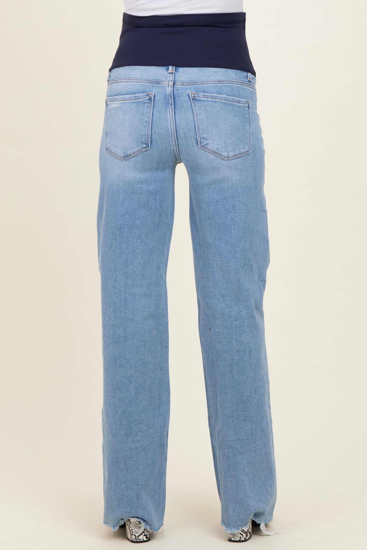 Light Blue Distressed Fringe Hem Wide Leg Maternity Jeans