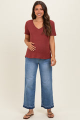Blue Rough Hem Cropped Maternity Boyfriend Jeans