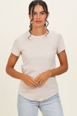 Oat Ribbed Short Sleeve Curved Hem Top