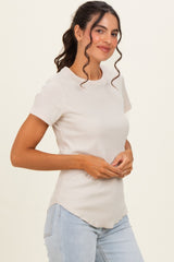 Oat Ribbed Short Sleeve Curved Hem Top