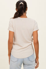 Oat Ribbed Short Sleeve Curved Hem Top